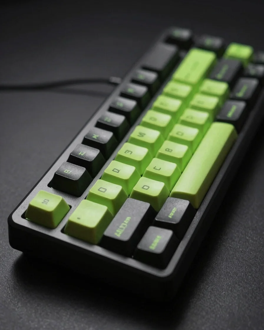 Fotografía editorial macro de un teclado mecánico real de ALT/ER
